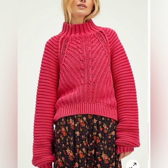 Free People Sweetheart Sweater Candy Blossom Pink Balloon Sleeve Small - Picture 4 of 9